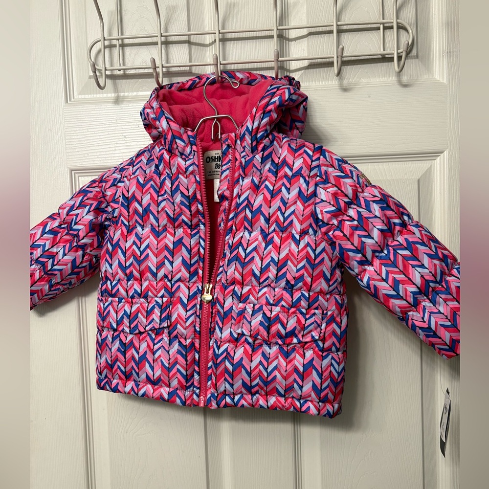 NWT Oshkosh B’Gosh Pink and Purple Chevron Fleece Lined Puffer Jacket Size 2T